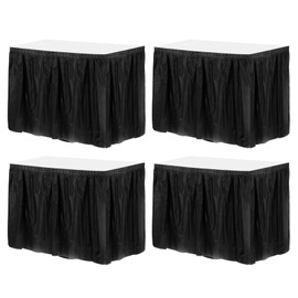 QUARKZMAN Pack of 4 Black Plastic Table Skirts, 29 Inches x 14 Feet Table Skirts for Rectangular Tables, Disposable Tablecloths for Birthday and Wedding Parties