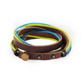 axy Men's Wrap Bracelet Leather Bracelet Men's Women's Genuine Leather and Cotton Surfer Bracelet, Leather