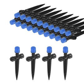 M METERXITY 24-Pack Drip Irrigation Emitters, 5"/13mm Drippers with Stake Adjustable 360 Degree Water Flow 8 Holes for 1/4" Drip Irrigation Tubing for Watering System [Blue, Drip]