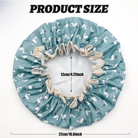 Shower Cap for Women, Elastic Band Waterproof Plastic Shower Cap, Double Layers Reusable With Ruffled Edge Covering Ears for Long, Short and Curly Hair (Blue Bird)