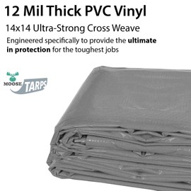Moose Supply Heavy Duty Tarp, 100% Waterproof 12mil Thick PVC Vinyl Tent Tarp for Camping, Multi-Purpose Thick Protective Cover, Weather Proof, Heavy Duty, UV Resistant, 20 Feet x 40 Feet, Gray