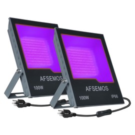 AFSEMOS 100W LED Black Light UV Flood Light，IP66 Waterproof Black Purple Lights Super Bright Blacklights Glow in The Dark，Body Paint,Fluorescent Poster,Aquarium