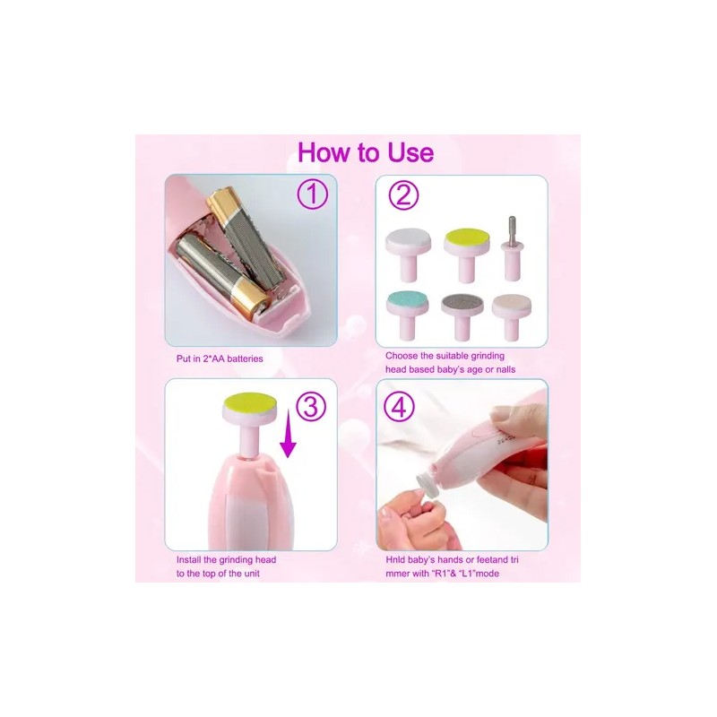 Lima De Uñas Bebe, 6 Cabeza Molienda Y 1 Cortauñas