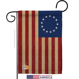 Ornament Collection GS192174-P3-02 Heritage Betsy Ross Americana Historic Impressions Decorative Vertical 13" x 18.5" Garden Flag Set Metal Wall Hanger Hardware