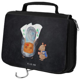 Mr. & Mrs. Panda Toiletry Bag Penguin & Mouse Hiker, gray, Hand Drawn