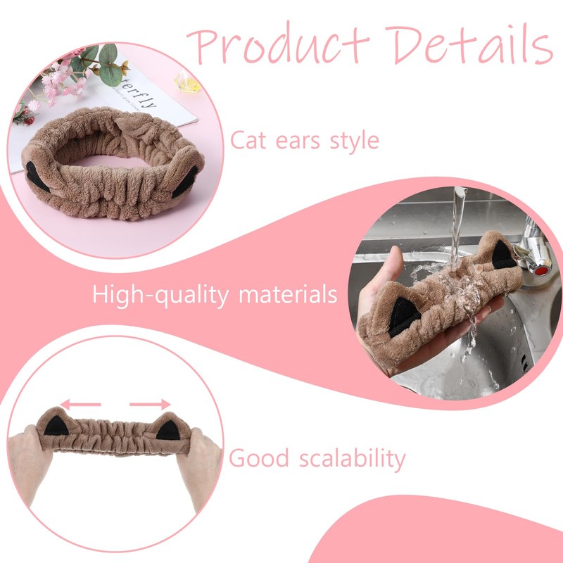 Hair Band Cosmetic Cat Ears, Pack of 2 Elastic Coral