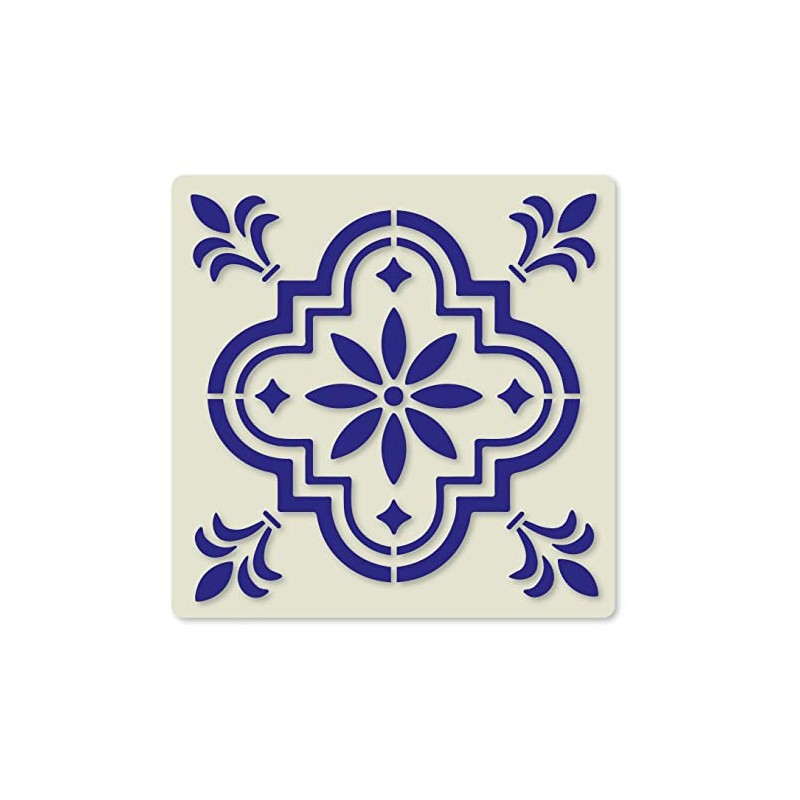 Mediterranean No.5 Tile Crafting Stencil Washable Reusable Mylar (10cm)