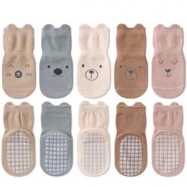 HAGOT Baby Socks, Non-Slip Socks for Baby, ABS Socks, Baby Non-Slip, Non-Slip Baby Socks for Boys and Girls, Stopper Socks, Baby 0-36 Months, Khaki+Beige+Coffee+Pink+Grey Blue