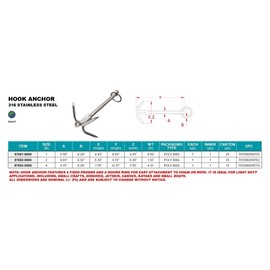 316 Stainless Hook Anchor 1 LB, Grapple Hook Anchor, Grappling Hook Anchor