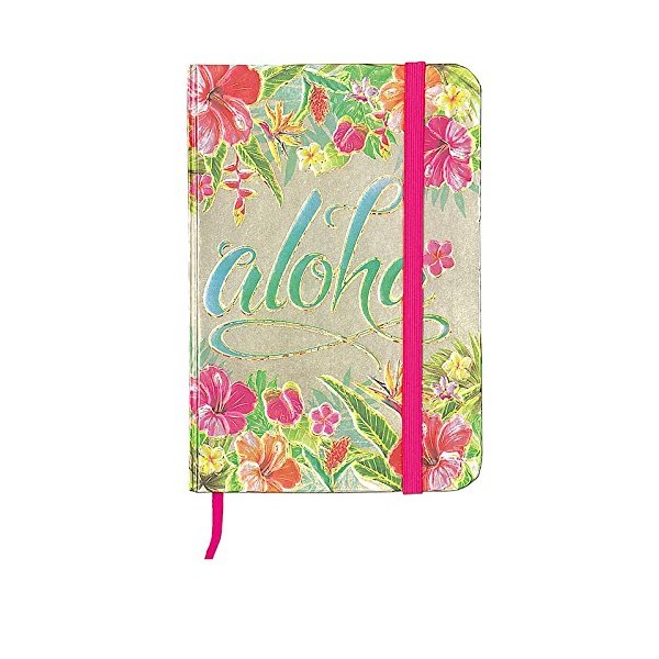 Foil Embossed Bound Notebook with Elastic Band - Aloha Floral