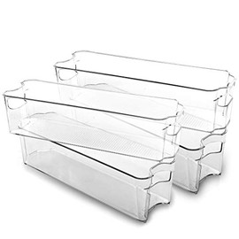 BINO Stackable Plastic Organizer Storage Bins, Small - 4 Pack - Pantry Organization and Storage Refrigerator Organizer Bins Fridge Organizer Freezer Organizer Pantry Organizer Pantry Storage