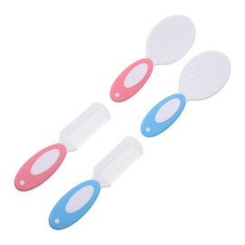 Healvian Soft Bristle Hair Brush and Comb Set for Newborns Gentle Scalp Massage Shampoo Bathing Kit with Comfortable Grip Dual Colors for Daily Grooming Care