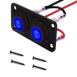 VISSQH Blue LED Round Toggle Switch, Waterproof DC 12V-24V 20A ON/OFF Rocker Switch, Round Switch, 2 Gang Rocker Switch Panel for Car, Boat, Household Appliances, Motorcycles, etc