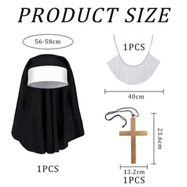 GDFHBD 1 Nun Veil, 1 Cross Necklace, 1 Nun Scarf, Role-Playing Props, Party Costume Accessories.