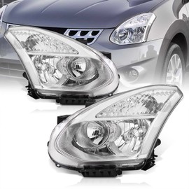 AJP Distributors Chrome Housing Clear Lens Reflector Headlights Headlamps Driving Bumper Lights Signal Lamps Assembly Compatible/Replacement For Rogue/Select 2008 2009 2010 2011 2012 2013 2014 2015