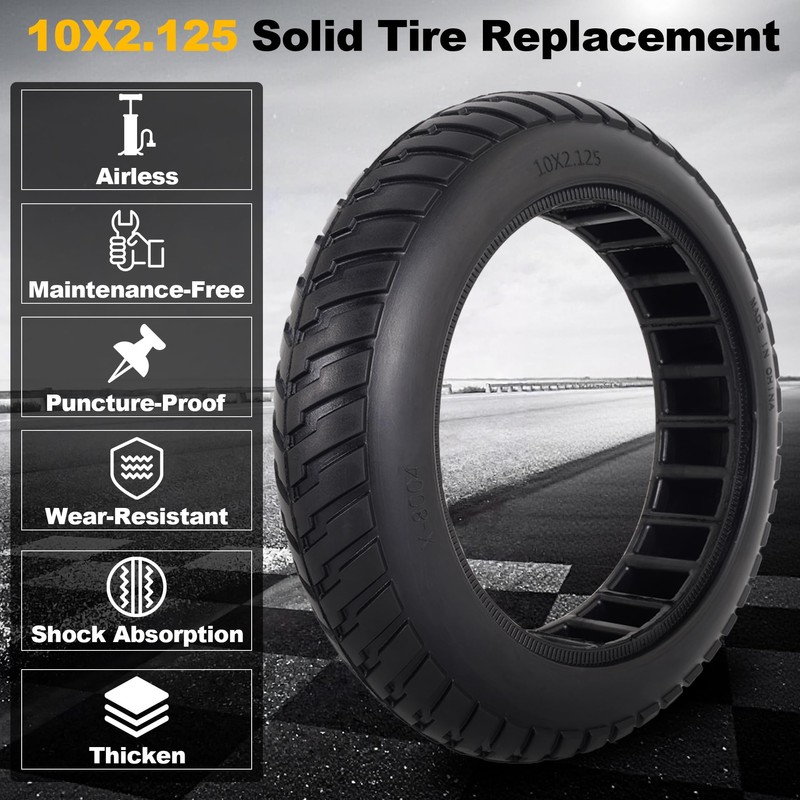 10x2.125 Rubber Solid Tire, 50/75-6.1 Tubeless Tyre Replacement