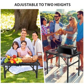 2x1.3 FT Folding Grill Table for Outdoor Camping BBQ Picnic, Small Portable Grilling Table with Mesh Desktop, 2 Height Adjustable BBQ Grill Table for Outside, Lightweight Grill Stand Aluminum Metal