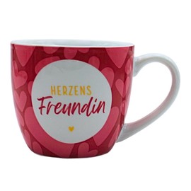 Dekohelden24 XXL Trinkbecher - Maxi - Kaffeebecher - Tassengeschenk Freundin, Kaffeetasse, Motiv: Herzensfreundin in rosa, Größe H/Ø: 9,2 x 10,5 cm, Fassungsvermögen 400 ml, Spülmaschinengeeignet.
