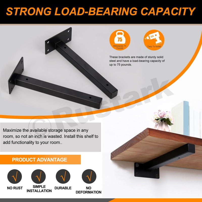 Rustark 4 Pack 8 Inch Black Floating Shelf Brackets Heavy