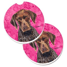 Caroline's Treasures SC9117PKCARC Pink German Shorthaired Pointer Set of 2 Cup Holder Car Coasters Absorbent Sandstone Coasters for Car Cup Holders Gifts for Men or Women, Large, Multicolor