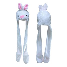 TONWHAR Cartoon Animal Hood Hoodie Hat with Attached Scarf and Mittens (White Bunny)