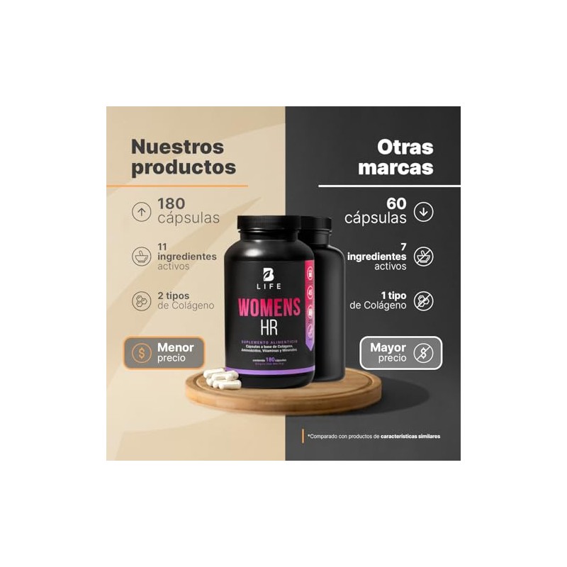 Life Vitaminas Cabello Mujer 180 Cápsulas Mezcla Colágeno Biotina Ácido