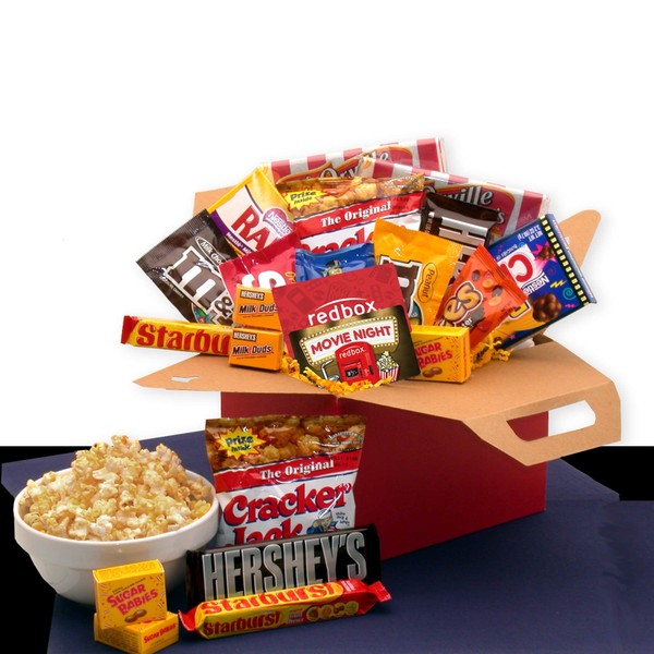 Movie Night! Redbox Movie Gift Basket with Candy and Popcorn