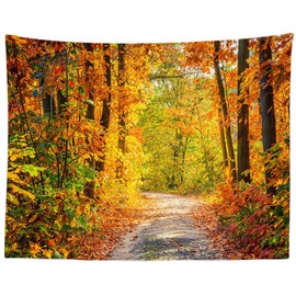 BELECO Autumn Forest Scenery Tapestry Wall Hanging 70x47 Inch Fall Landscape Tapestry Jungle Woods Mountain Road Maple Leaves Nature Tapestry Autumn Tapestries for Bedroom Living Room Dorm Decor
