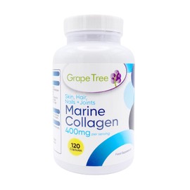 Grape Tree Marine Collagen 500mg Capsules – 120 Capsules Hydrolysed Marine Collagen Peptides Food Supplement No Artificial Colours or Flavours Suitable for Daily Use