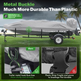 Cerumute Boat Cover with Heavy Duty Metal Buckle,1200D Waterproof Cover for Bass Boat 20-22ft,Hurricane Proof System Covers Suitable for Trailer,Mooring,Come with Motor Cover,Gray