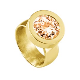 Quiges Gold Stainless Steel Ring Shiny 12 mm Mini Coin Holder and Interchangeable Zirconia Coin in Various Sizes, Crystal, Cubic Zirconia