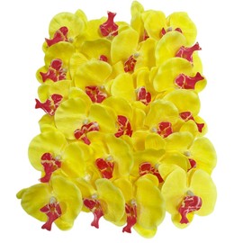 Corkwaw 50 Pcs Orchid Petals Artificial Decorations Orchids Heads Flowers Faux Silk Phalaenopsis Butterfly Flower Heads for Handmade DIY Home Wedding Party Decoration (Yellow)