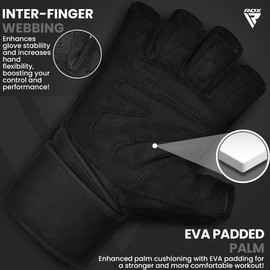 RDX Weight Lifting Gloves with Wrist Support, 50 CM Long Wrist Straps, Anti Slip Padded Palm Protection, Breathable Gym Grip for Fitness Training Workout Powerlifting, Men Women Bodybuilding Exercise