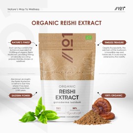 Organic Reishi Extract Powder 100g – High Strength 50% Polysaccharides (500mg per Serrving) – 100 Days Supply – Resealable and Recyclable Pouch – by Alpha01