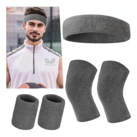 Set Rodillera Elástica Gym Con Diadema Deportiva Y Muñequera