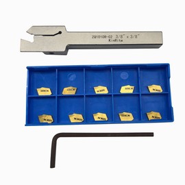 1/2" 3/8" Indexable Lathe Grooving Parting Holder with 10 Pieces GTN- SP200 Heavy Duty Nickel Plated ZQ1212R02 Right -Hand Cut Off Tool Carbide Inserts (3/8" ZQ1010R02 with 10pcs inserts)