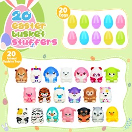 20 Pack Easter Eggs with Animal Squishy Toys Easter Basket Stuffers Fillers Plastic Easter Egg Hunt Easter Party Favors for Kids Boys Girls