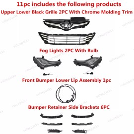 Unbranded 11PC For Elantra 2014-2016 Bumper Upper Lower Grille Mesh Fog lights lamps Kit
