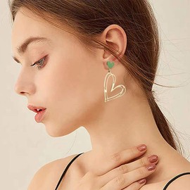 Gold Plated Mismatch Asymmetry Heart Drop Dangle Earrings Stud, Love Dangly Earrings for Women (C)
