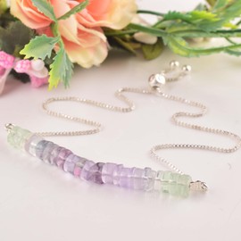 Natural Fluorite Crystals Bar Bracelet, Heishi Beads Gemstone, Adjustable Slider Chain, Energy Healing Crystals, Birthday, Gift for Her, Gemstone Jewelry for Women 10-inch AAA+ Quality (fluorite)