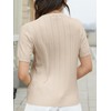 DAIMIDY Women's Short Sleeve V Neck Sweaters Cable Knit Hollow