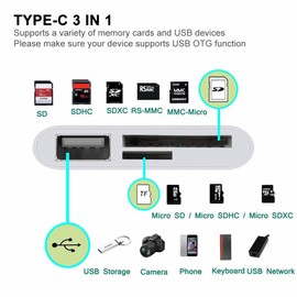 SD Card Reader, USB C Micro SD Card Reader, Memory Card Reader OTG Adapter, Type C SD/TF Card Reader, Compatible with MacBook, Laptops, Galaxy Phones and More (White)