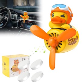 Car Air Freshener Cute Cartoon Yellow Duck Pilot Car Diffuser Rotating Propeller Automotive Air Outlet Fan Creative Car Perfume Decoration Cool Car Accessories Comes with 4 Fragrant Tablets