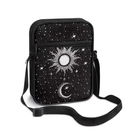 Gothic Sun and Moon Crossbody Bags for Women Medium Size Zipper Messenger Bag with Pockets Purse for Teen Girls Cute School Bag Organizer Satchel for Working Sports Shopping