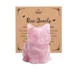 MANIFO Rose Quartz Crystal Cat Figurine for Cat Lovers Cute Gemstone Cat Ornaments Healing Crystals Cat Statue Gifts