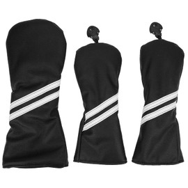 3 pcs/set Golf Wood Headcover Cover Set Stripes Cue Headcovers Golf Club Head Covers for Driver(black) Callaway Fairway Wood Headcover Golf Headcover Hauni Black Custom Black Headcovers For Woods