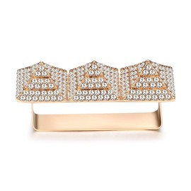 Wellotus Punk Alloy Pyramid Ring Rhinestone Hip Hop Rapper Red Lip Kiss Ring Costume Jewelry, 2 Finger Size (Gold)