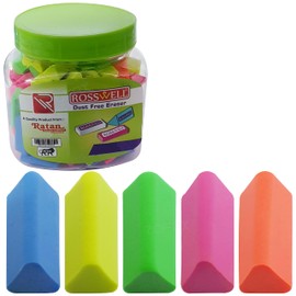 ZOFAX Rosswell Novelty Coloured Pencil Mini Erasers, Pack of 100, Multi Pack, Triangular Rubber Erasers, School Home Office Classroom Teacher Supplies