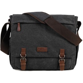 Canvas Messenger Bag for Men Women,Travel Satchel Shoulder bag 15.6 Inch Laptop Bags Business(Black-Upgrade)