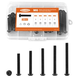 NIULUNBAO M6 x 40mm 45mm 50mm 55mm 60mm Button Head Socket Cap Screws Bolts 10.9 Grade Alloy Steel Metric Machine, Black Oxide Finish, Allen Hex Drive, Fully Threaded, Assortment Kit 25PCS